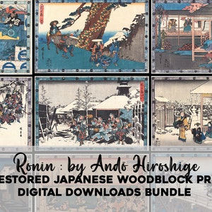 Ronin / Ando Hiroshige Grabado en madera Serie completa Paquete de arte de pared japonés Era Meiji Obras de arte famosas Descarga digital Uso comercial