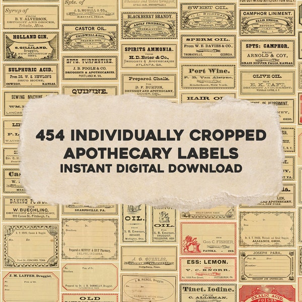 450+ Individually Cropped Vintage Apothecary Druggist Pharmacy Labels Tonics Ephemera | Instant Digital Download | Physical Commercial Use