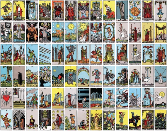 Juego completo Rider Waite Smith Tarot Card Deck / Paquete de imágenes de  alta resolución Descarga instantánea / Kit de collage de arte de pared  imprimible Digital -  España