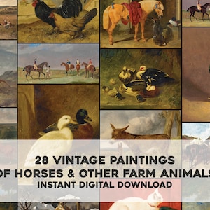28 Pferde, Bauernhof Tiere und Motiv Gemälde | Bild Bundle Druckbare Wandkunst | Sofortiger digitaler Download | Kommerzielle Nutzung