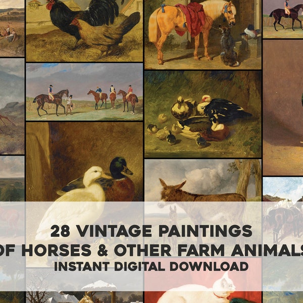 28 Horses, Farm Animals and Scene Paintings | Image Bundle Printable Wall Art | Instant Digital Download | Commercial Use