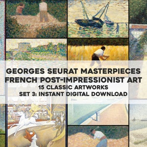 15 Georges Seurat Pointillism Post Impressionist Paintings | HQ Image Bundle Printable Wall Art | Instant Digital Download Commercial Use 3