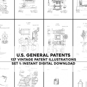 137 Assorted Restored Patents Drawings Set 1 | HQ Image Bundle Printable Wall Art | Instant Digital Download Physical Commercial Use