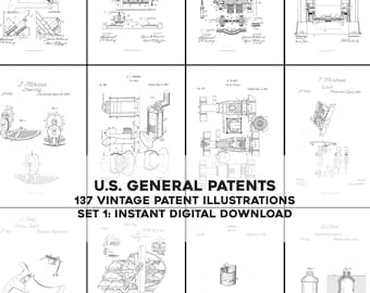 137 Assorted Restored Patents Drawings Set 1 | HQ Image Bundle Printable Wall Art | Instant Digital Download Physical Commercial Use