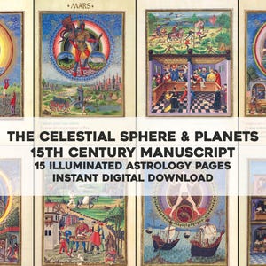 15 imágenes manuscritas iluminadas de planetas y cielos / Paquete de recursos de imágenes antiguas restauradas de alta calidad / Descarga digital instantánea para uso comercial
