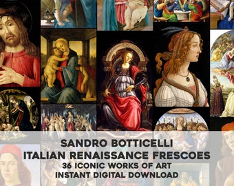 36 Masterpieces Sandro Botticelli Artworks Paintings | HQ Image Bundle Printable Wall Art | Instant Digital Download Commercial Use