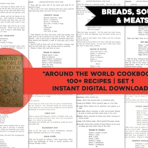 100+ Vintage Bread Soup Meat Cookbook Recipes | Individual Printable Pages HQ Image Bundle | Instant Digital Download Commercial Use 1