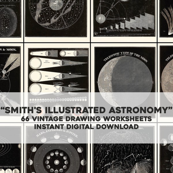 32 Restored Illustrated Astronomy Images Astronomical Charts | Printable Image Bundle Craft Resources | Digital Download Commercial Use