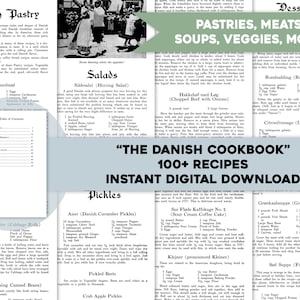 Más de 100 recetas de libros de cocina daneses vintage / Paquete de imágenes HQ de páginas imprimibles individuales / Descarga digital instantánea Uso comercial