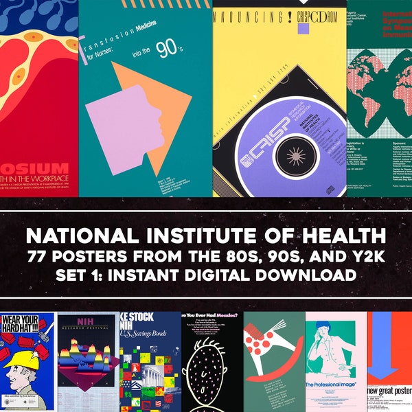 77 Retro Health Posters from 70s, 80s, 90s & Y2K | Image Bundle Printable Wall Art Graphic Poster Ad Instant Digital Download Commercial Use
