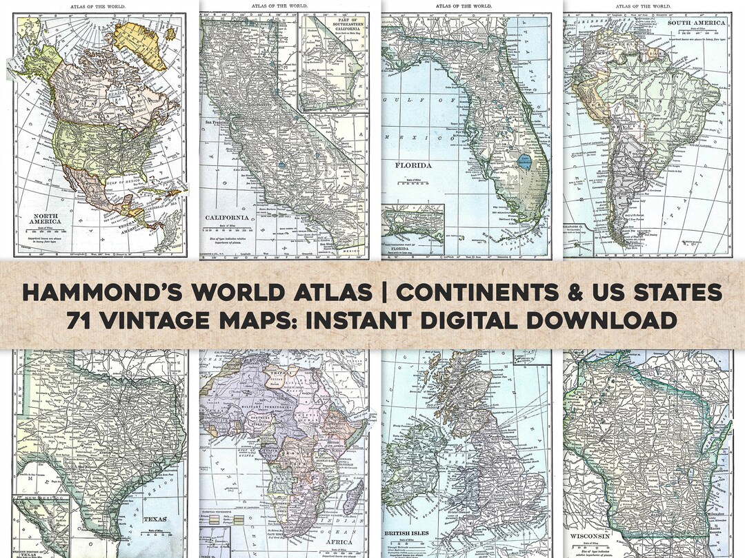 71 Vintage Maps Hammonds Handy Atlas USA & World | HQ Image/printable ...