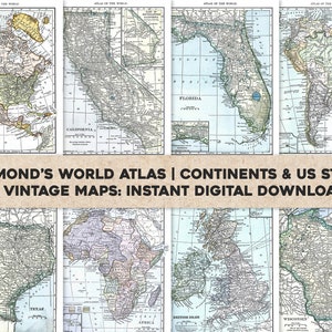 71 Vintage Karten Hammonds Handy Atlas USA & Welt | HQ Bild/Druckbare Wandkunst Bundle | Sofortiger digitaler Download Kommerzielle Nutzung