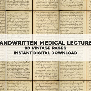 80 alte handgeschriebene medizinische Vorlesungsseiten Manuskript Kursivschrift | Bastelpapier Bild Bundle | Sofortiger digitaler Download Kommerzielle Nutzung