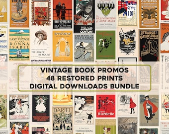 48 Oude Boek Promo Lithografieën | Afbeeldingsbundel afdrukbare Wall Art Collage | Direct digitaal downloaden Commercieel Gebruik posterromanklassiekers
