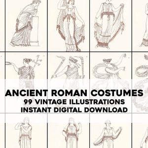 99 costumi romani illustrazioni di moda per donne e uomini / pacchetto di immagini HQ arte murale stampabile / download digitale istantaneo per uso commerciale