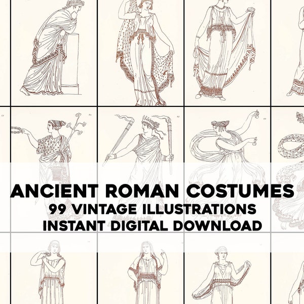 99 Roman Costumes Women & Men Fashion Illustrations | HQ Image Bundle Printable Wall Art | Instant Digital Download Commercial Use