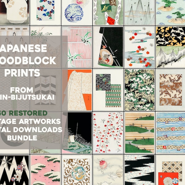 40 Japanese Patterns & Designs Prints Printable Wall Art Bundle Vintage Oriental Woodblock Floral Botanical Digital Download Commercial Use