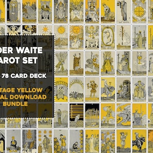 Vintage Yellow Rider Waite Smith Complete Tarot Card Deck / Image Bundle Descarga digital instantánea