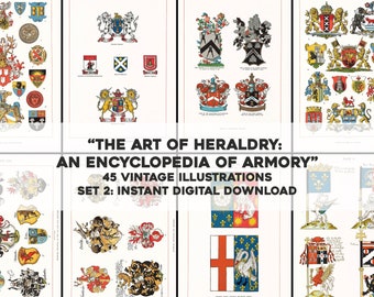 45 Restored Heraldry Coat of Arms Armory Images Set 2 | HQ Image Bundle/Printable Wall Art | Instant Digital Download Commercial Use