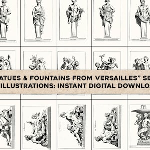 87 Illustrationen von Statuen & Brunnen von Versailles | Bild Bundle Druckbare Wandkunst | Sofortiger digitaler Download Kommerzielle Nutzung 2