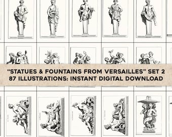 87 Illustrations of Statues & Fountains of Versailles | Image Bundle Printable Wall Art | Instant Digital Download Commercial Use 2
