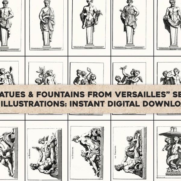 87 Illustrations of Statues & Fountains of Versailles | Image Bundle Printable Wall Art | Instant Digital Download Commercial Use 2