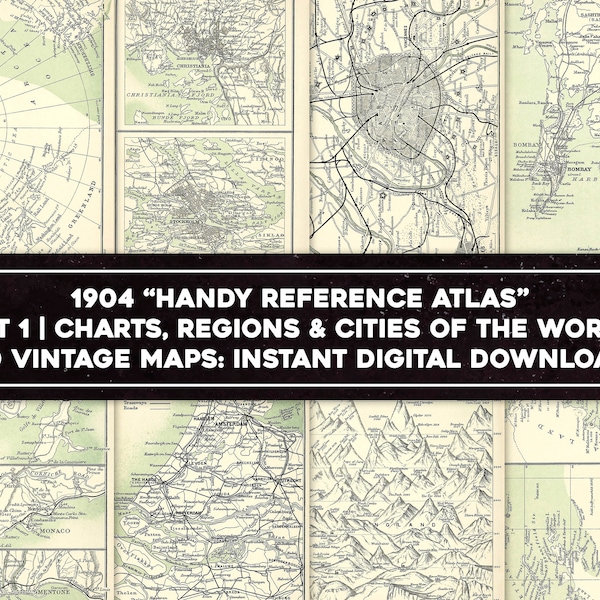 40 Cool Vintage City & Info Maps Handy World Atlas | HQ Image/Printable Wall Art Bundle | Instant Digital Download Commercial Use 1