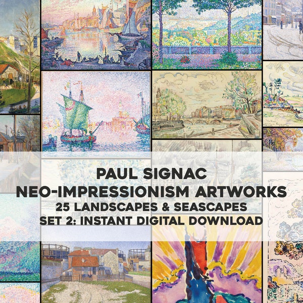 25 Paul Signac Pointillism Post Impressionist Paintings | HQ Image Bundle Printable Wall Art | Instant Digital Download Commercial Use 2