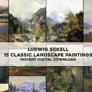 15 prachtige landschapsschilderijen van Wilhelm von Sckell | HQ afbeelding bundel afdrukbare Wall Art | Instant digitale download commercieel gebruik