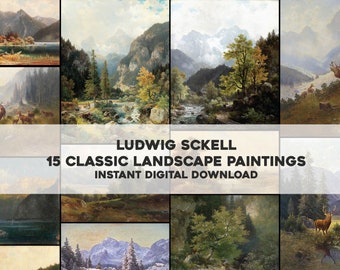 15 Beautiful Landscape Paintings by Wilhelm von Sckell | HQ Image Bundle Printable Wall Art | Instant Digital Download Commercial Use