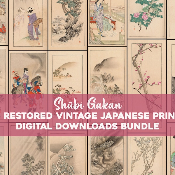 Japanese Meiji Era Paintings & Woodblock Prints Printable Wall Art Bundle Oriental Asian Landscape Digital Download Commercial Use