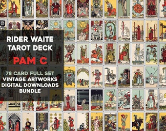 PAM C Rare Complete Set Rider Waite Tarot Card Deck | High Resolution Restored Image Bundle Instant Download