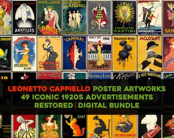 Leonetto Cappiello Art Nouveau Printable Wall Art Bundle Vintage Women Portrait Graphic Poster Ads Floral Digital Download Commercial Use