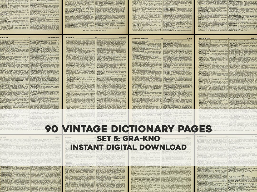 90 Vintage English Dictionary Pages Set 5 GRA-KNO | HQ Image Resource ...