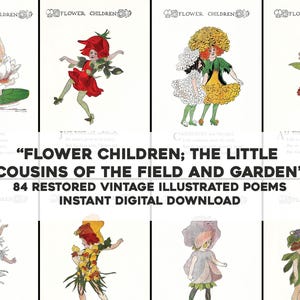 84 bloemenkinderen schattige botanische illustraties | Bundel met gerestaureerde vintage afbeeldingen | Directe digitale download, commercieel gebruik