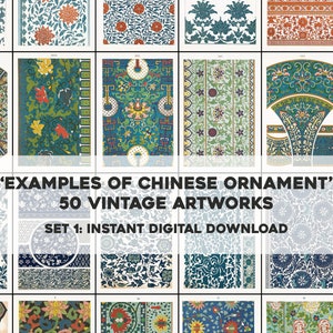 50 Dekorative Chinesische Ornamente Designs & Muster | Vintage Bild Bündel druckbare Wandkunst | Sofortiger digitaler Download Kommerzielle Nutzung 1