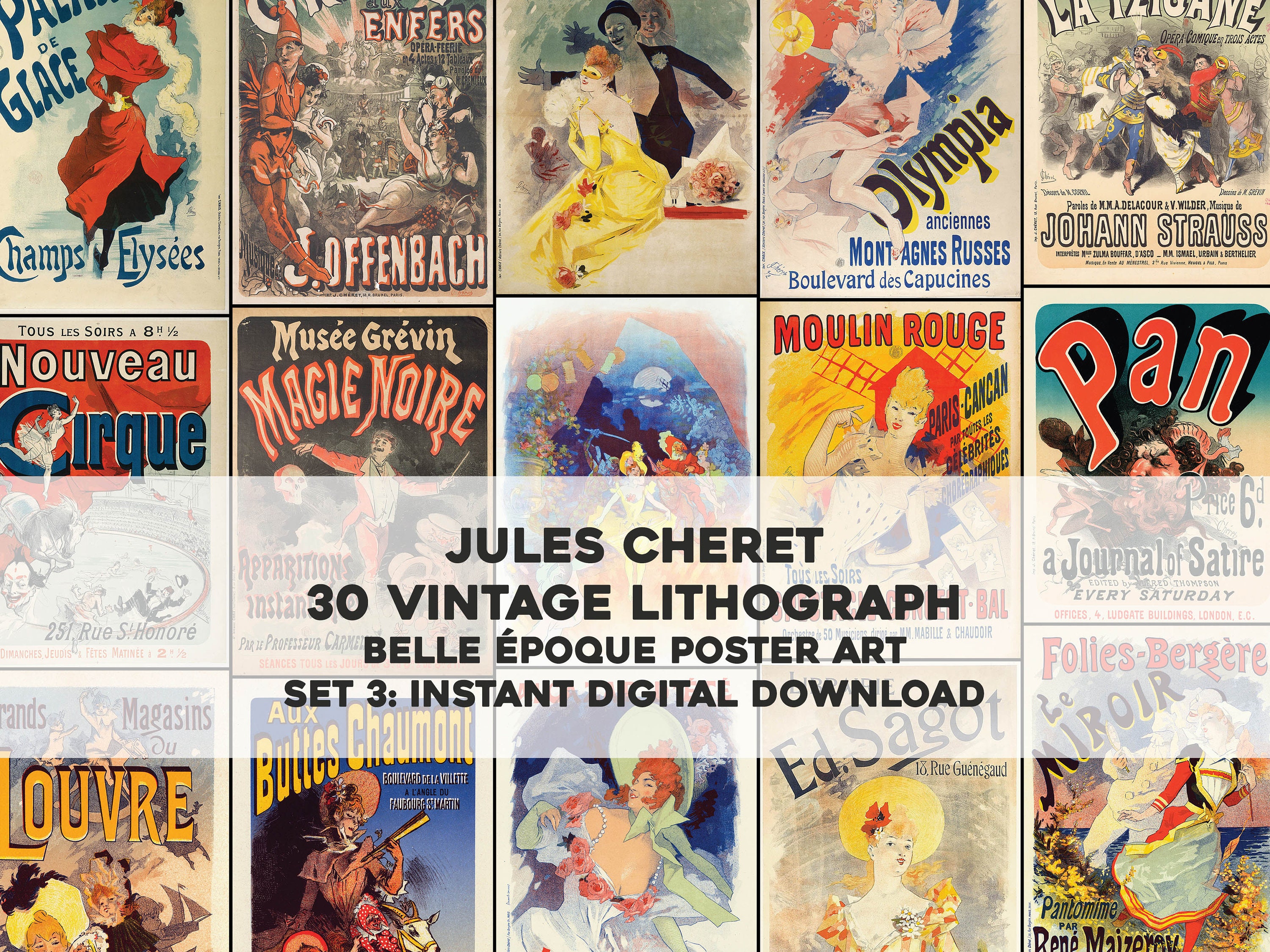 30 Awesome Vintage French Ads Posters Jules Cheret | HQ Image Bundle/Printable Wall Art | Instant Digital Download Commercial Use 3