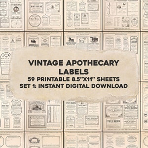 Vintage Apothecary Druggist Pharmacy Labels Tonics 59 Printable 8.5 X 11 Pages | Instant Digital Download | Physical Commercial Use 1