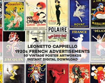50 Leonetto Cappiello Art Nouveau Printable Wall Art Bundle Vintage Women Portrait Graphic Poster Ads Floral Digital Download Commercial Use