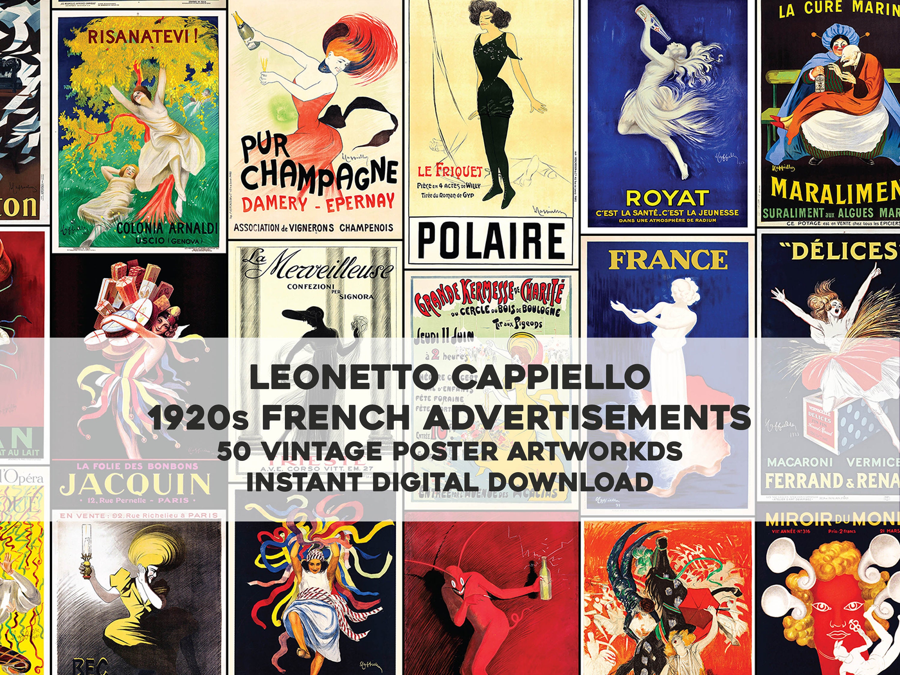 50 Leonetto Cappiello Art Nouveau Printable Wall Art Bundle