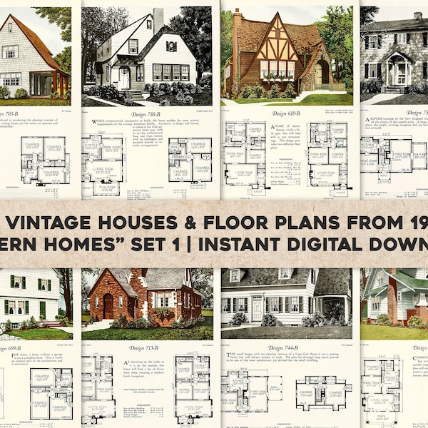 40 Vintage American House Design Anzeigen & Grundrisse | HQ Image Bundle druckbare Kunst | Sofortiger digitaler Download Kommerzielle Nutzung 1
