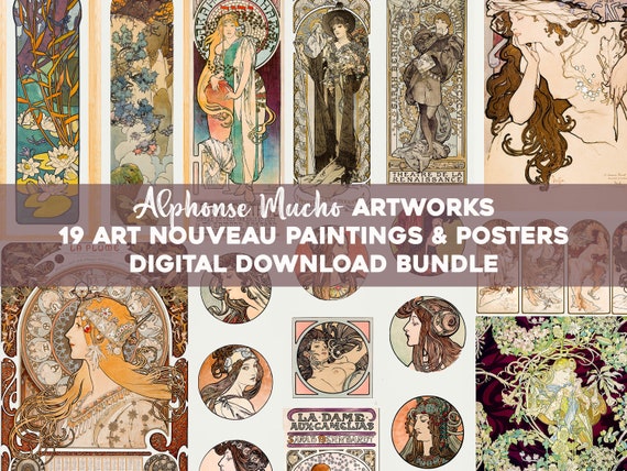 Alphonse Mucha Art Nouveau Printable Wall Art Bundle Vintage Women