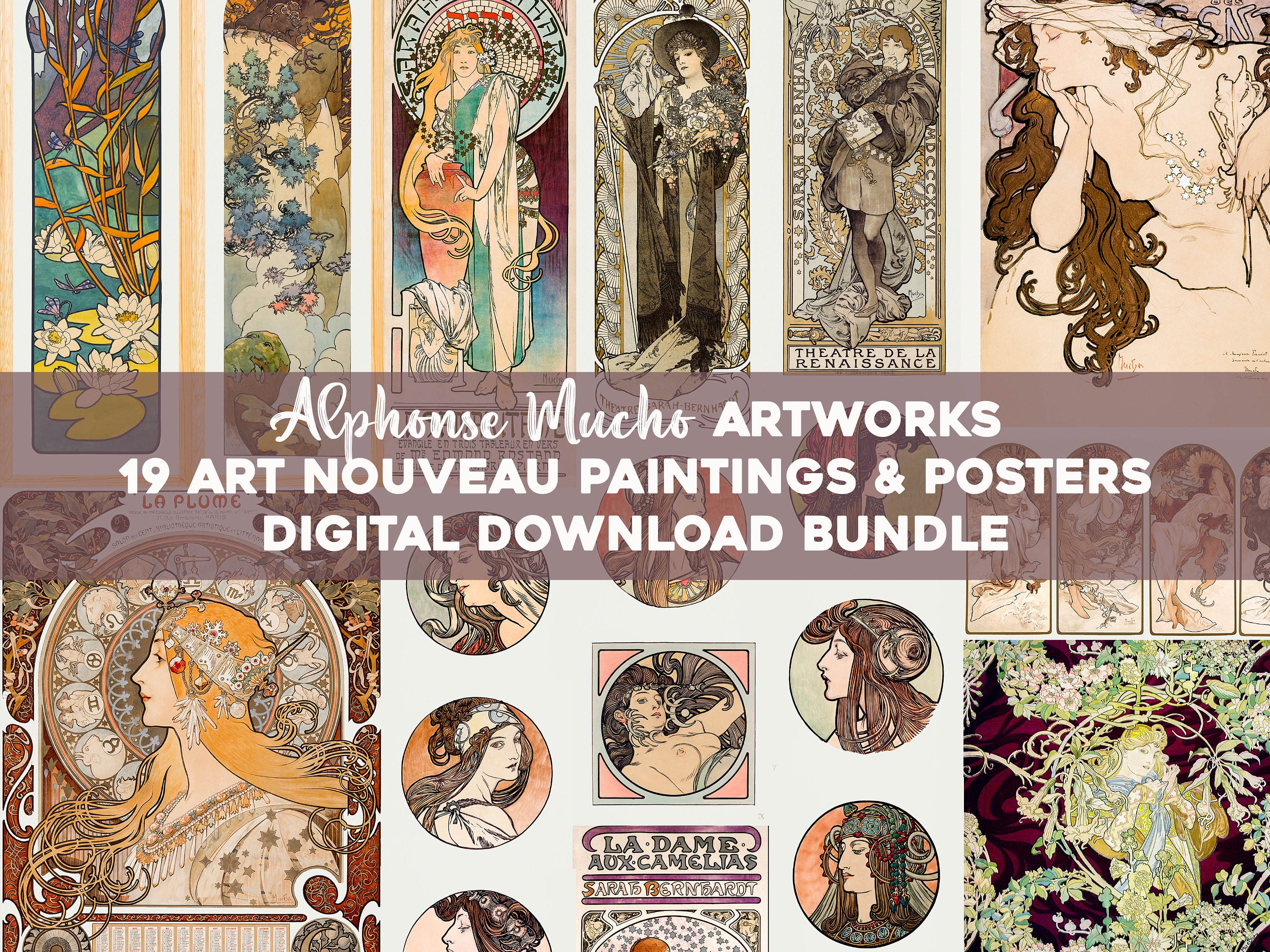 Alphonse Mucha Art Nouveau Printable Wall Art Bundle Vintage Women