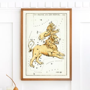 Löwe Sternzeichen Horoskop Vintage Illustration | Single Astrologie druckbare Wandkunst | Konstellation Sternzeichen Digitaler Download
