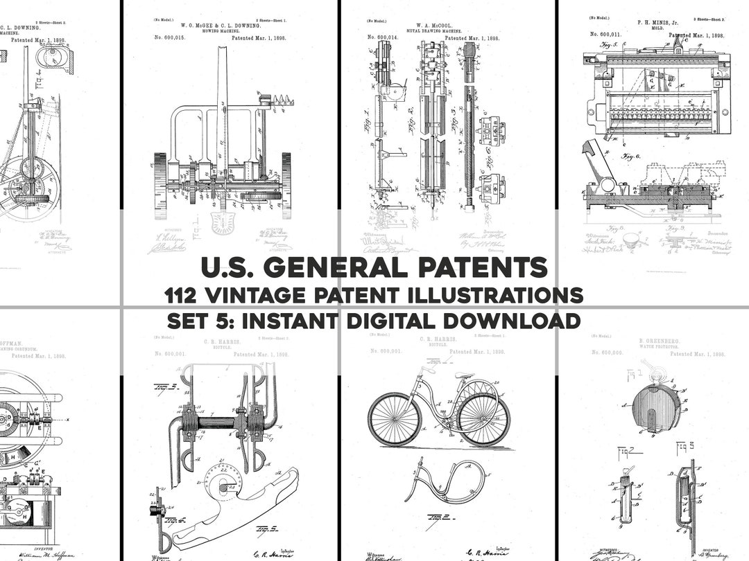 112 Assorted Restored Patents Drawings Set 5 Hq Image Bundle 112 Assorted Restored Patents Drawings Set 5 Hq Image Bundle