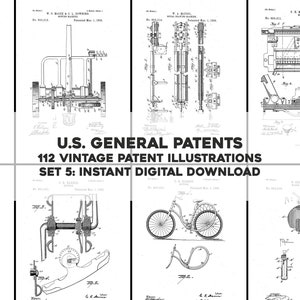112 Assorted Restored Patents Drawings Set 5 | HQ Image Bundle Printable Wall Art | Instant Digital Download Physical Commercial Use