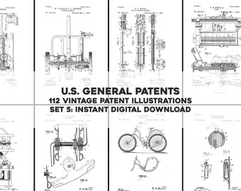 112 Assorted Restored Patents Drawings Set 5 | HQ Image Bundle Printable Wall Art | Instant Digital Download Physical Commercial Use