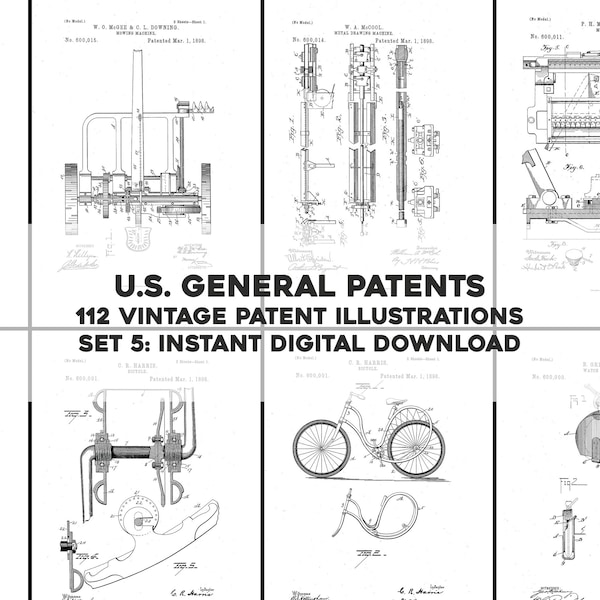 112 Assorted Restored Patents Drawings Set 5 | HQ Image Bundle Printable Wall Art | Instant Digital Download Physical Commercial Use