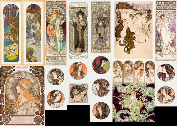 Alphonse Mucha Art Nouveau Printable Wall Art Bundle Vintage Women