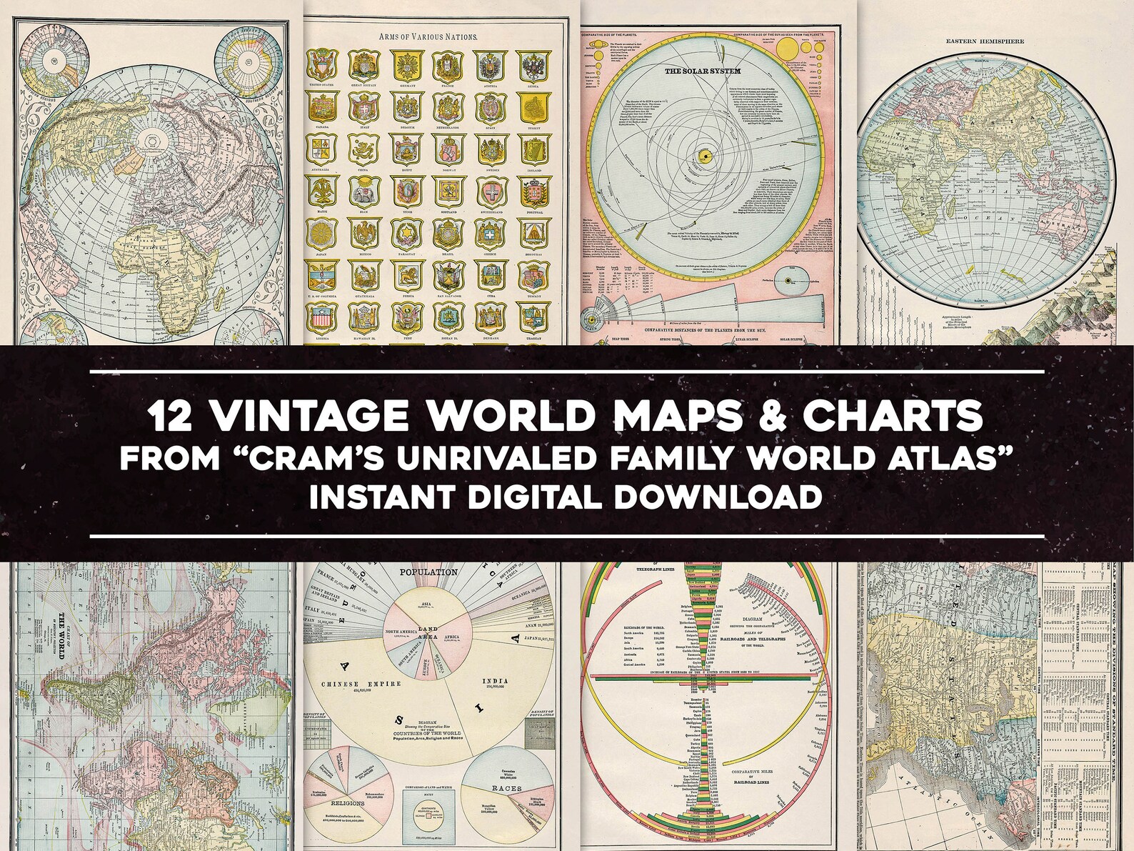 13 Vintage Global Infographic Maps 1889 Family World Atlas | HQ Image ...